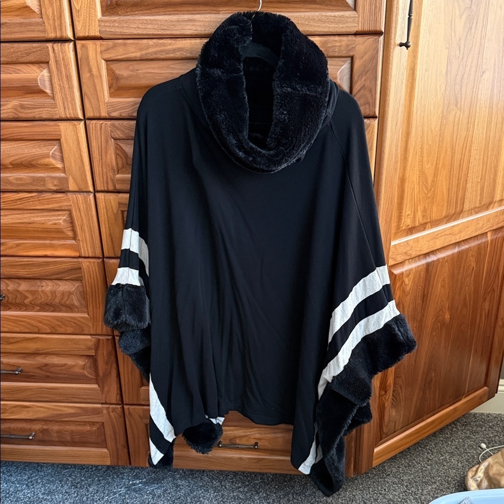Black Poncho with White Stripes